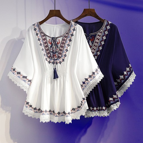 Tunique Mauve Jolie Taille L (FR42/US10/UK14) – Manches Courtes Dentelle, Coupe Décontractée, Polyester Crêpé
