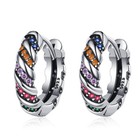 Vintage Rainbow Crystal Earrings Womens 925 Sterling Silver Hoop Huggie Earrings