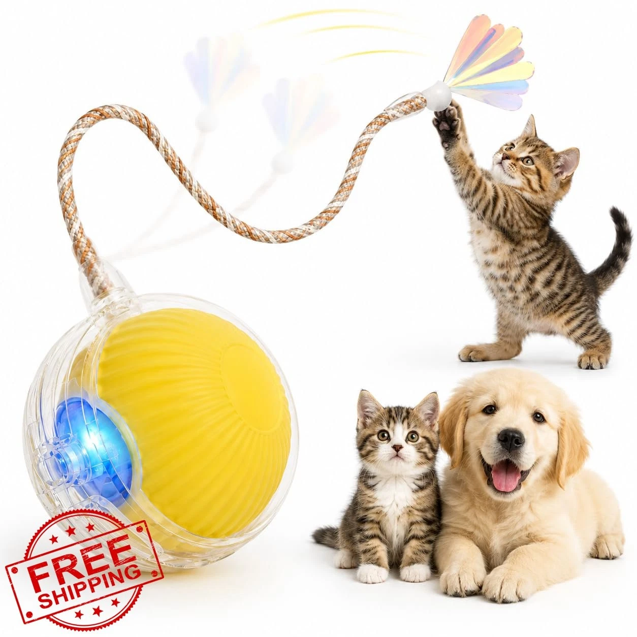 CKFPS Interactive Cat Toy Ball Yellow