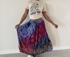Indian Ethnic Sequin Tie/Dyed Maxi Floral Skirt For Women Boho Retro Hippie OS