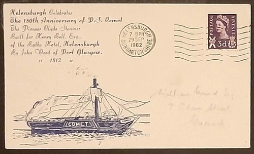 z(GB-2202)GB 1962 FDC  150th anniversary of the P.S Comet, cds Helensburgh