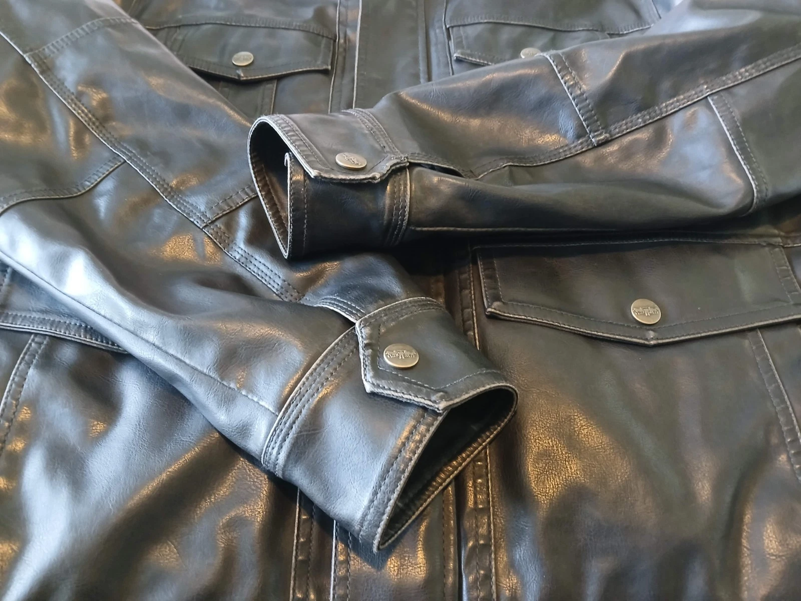 MEN'S LEVI'S GENTLY USED BROWN FAUX LEATHER 4 POCKET QUILT LINED MOTO JACKET XL image 7