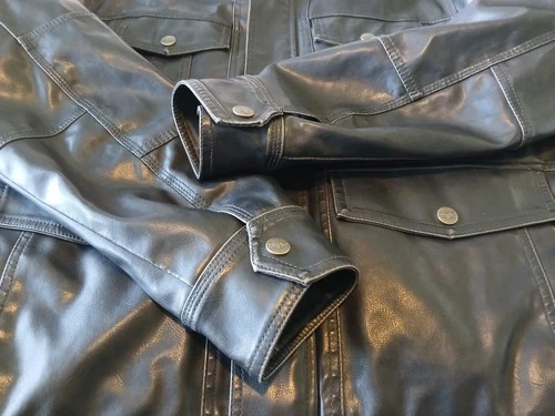 MEN'S LEVI'S GENTLY USED BROWN FAUX LEATHER 4 POCKET QUILT LINED MOTO JACKET XL image 7