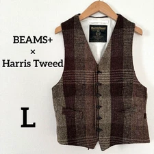 Harris Tweed x BEAMS Plus Vest L 100th Anniversary Wool Made in Japan