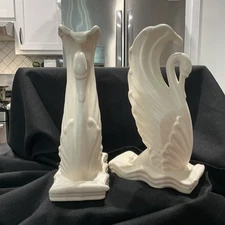 Vintage MCM Royal Haeger Art Deco Swan Cornucopia Vases Set of 2 W/issues