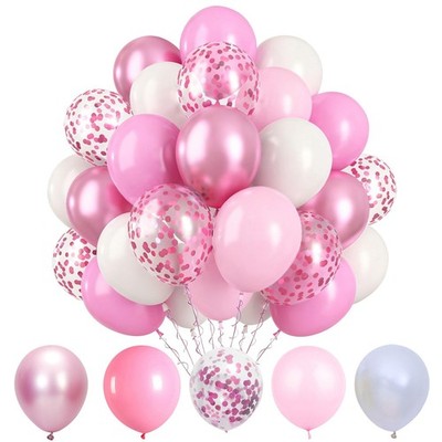 Pink and White Balloons 60pack, 12'' Macaron Pink, Metallic Pink, White and Pi...