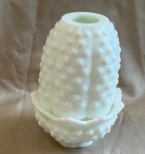 Vintage Fenton white  Milk Glass Hobnail  Fairy Lamp Light 4.5"