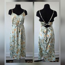 Pink Vanilla Satin Floral Maxi Dress Tropical Beach Vacation Resortwear Size 8