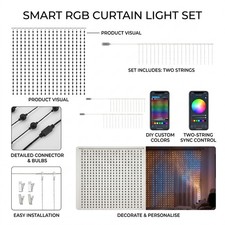 Smart RGB Curtain Lights App Control Music Sync Holiday Indoor Decor 2 Pack