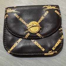 Longchamp Paris Coin Purse Pouch Brown Gold Horse Buckle Motif Small