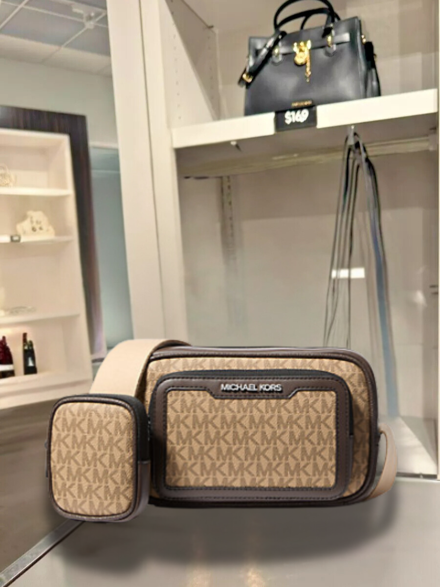 Michael Kors Cooper Men MK Logo Double Zip Camera Crossbody Bag