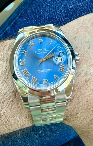👑💙 ROLEX Datejust II 41mm 116300 Azzurro Blue Roman Dial Watch...