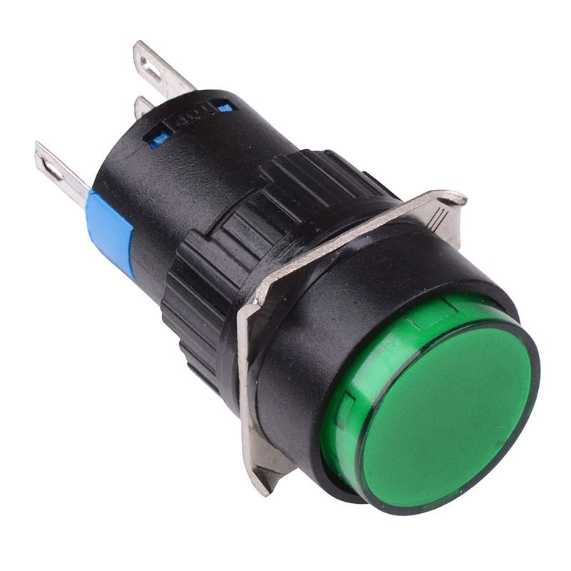 Green Round Latching 16mm Push Button Switch NO/NC 230V