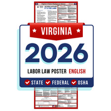 Virginia State and Federal Labor Law Poster 2026 - Non-Laminated Paper