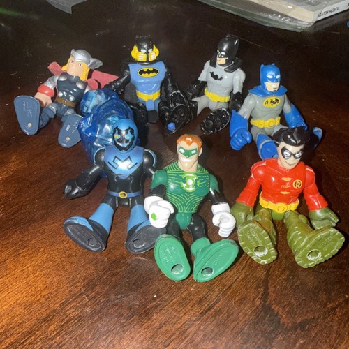 Imaginet Lot 7 Figures Used 3 Batmans, Thor, Blue Beetle, Green Ranger And Robin