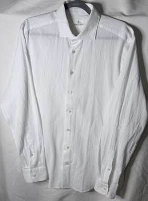 EMANUEL BERG Modern Fit White Solid Stretch Dress Shirt Spread Collar