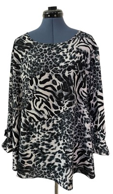 Cato Est 1946 Gray Leopard Zebra Ruffle 3/4 Sleeve Tunic Safari Boho 22/24W