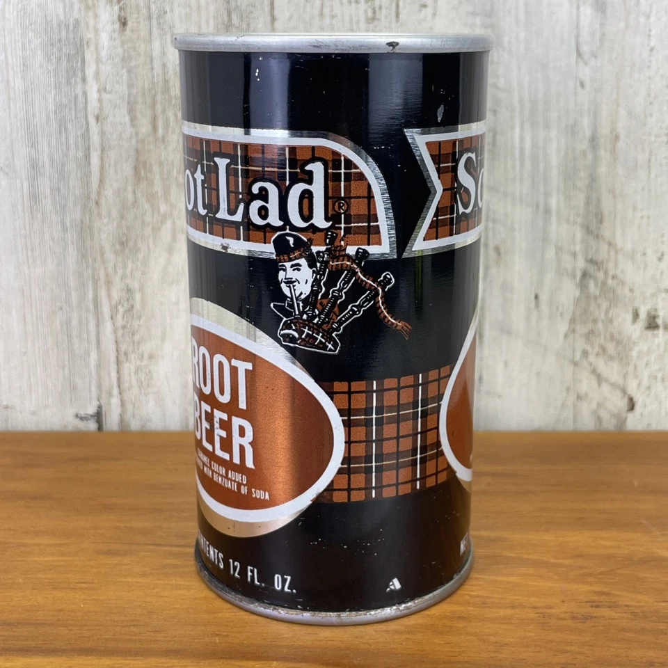 Cerveza Scot Lad Root vintage 12 OZ Lata de refresco vacía con lengüeta de acero ¡pero sellada! Foto 3 de 4