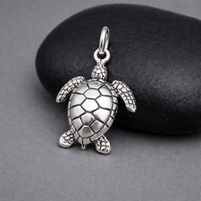 925 Sterling Silver Sea Turtle Charm - Tortoise Pendant - Ocean Beach Jewelry