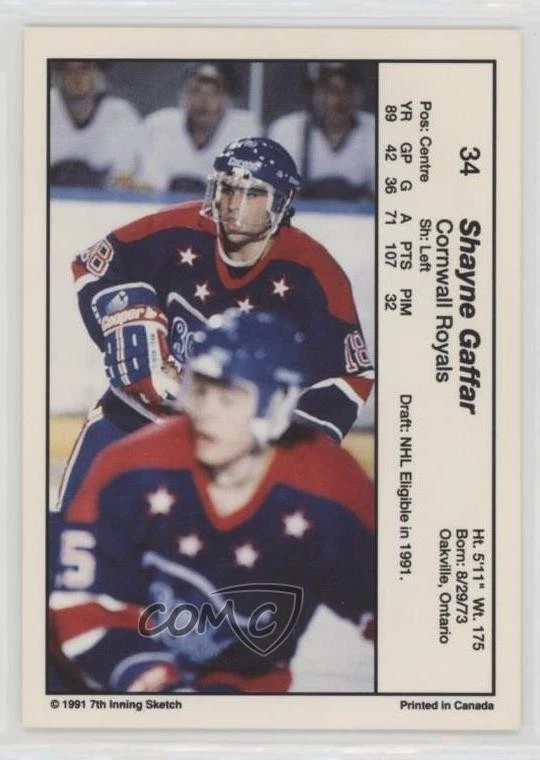 1990-91 7th Inning Sketch OHL Shayne Gaffar #34 - Image 2 of 2
