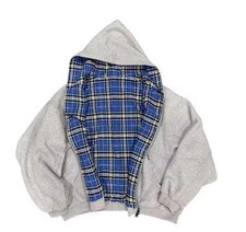 Vintage Reversible Gray/Plaid-Lined Cropped Hoodie Jacket