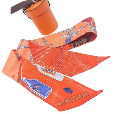 Hermes Twilly scarf orange silk bottle pattern Used In Japan