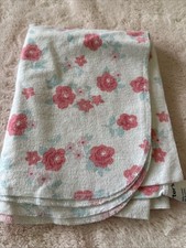 Carters White Pink Flower Flannel Baby Cotton Swaddle Blanket Receiving Poppies