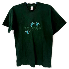 Vintage 90s Wave Dancer Belize Sea Turtle Embroidered T Shirt USA Made L