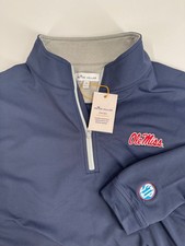 OLE MISS CFP - WEAR RED  NAVY Peter Millar Navy SIP Embroidered Sleeve Q-ZIP 
