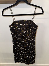 Urban Outfitters Black Floral Colette Strappy Mini Dress Wm 4 Back Zipper Detail