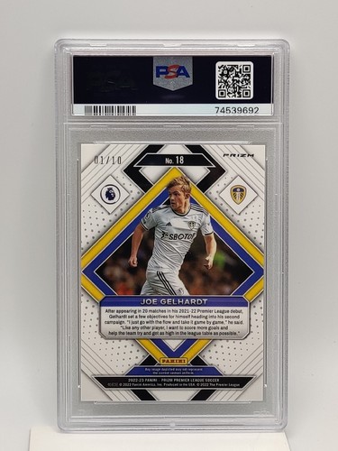 2022-23 Panini Prizm EPL Joe Gelhardt #18 Gold 1/10 PSA 10 POP 1 Leeds United - Picture 2 of 2