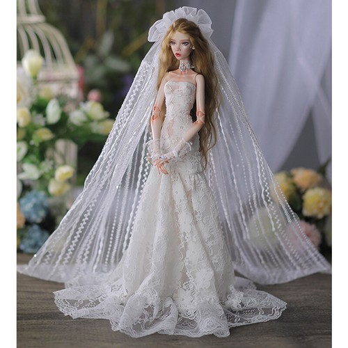 Female BJD Doll 1/4 Bride Girl Resin Jointed Eyes Face Makeup Hair Wedding Dress - Picture 1 of 10