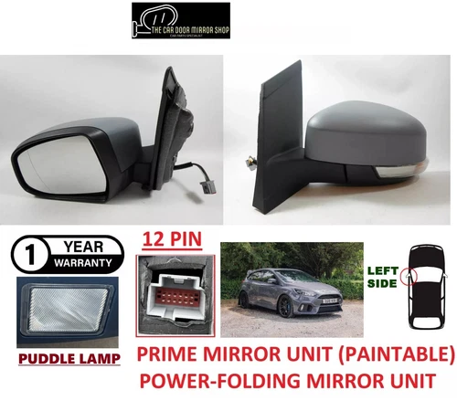 Fits Ford Focus MK3 2011-2017 Left Electric Mirror Unit Powerfold 12 Pin Primed