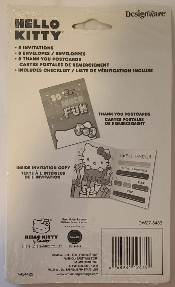Paquete de 8 tarjetas y 8 postales de agradecimiento de Hello Kitty para fiestas de cumpleaños Foto 2 de 4