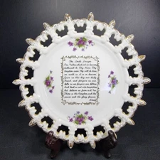 Lefton China Reticulated Hand Painted Collector Plate The Lord's Prayer 8"
