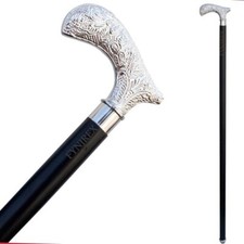 Vintage Antique Walking Cane Wooden Walking Stick Silver Brass Handle Knob Gift