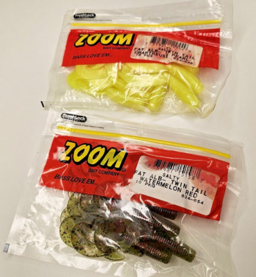 (2) ZOOM / FAT ALBERT TWIN TAIL GRUB /Super Salt  3.5'' CHARTREUSE - Watermelon
