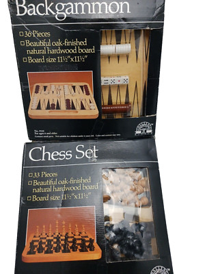 Challenge Master Backgammon & Chess Game Open Box Oak Finished Hardwood Board