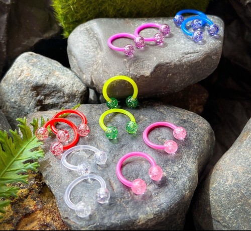 PAIR Ultra Glitter Flexible Circular Barbells Septum Eyebrow Nipple Tragus Ring - Picture 3 of 13