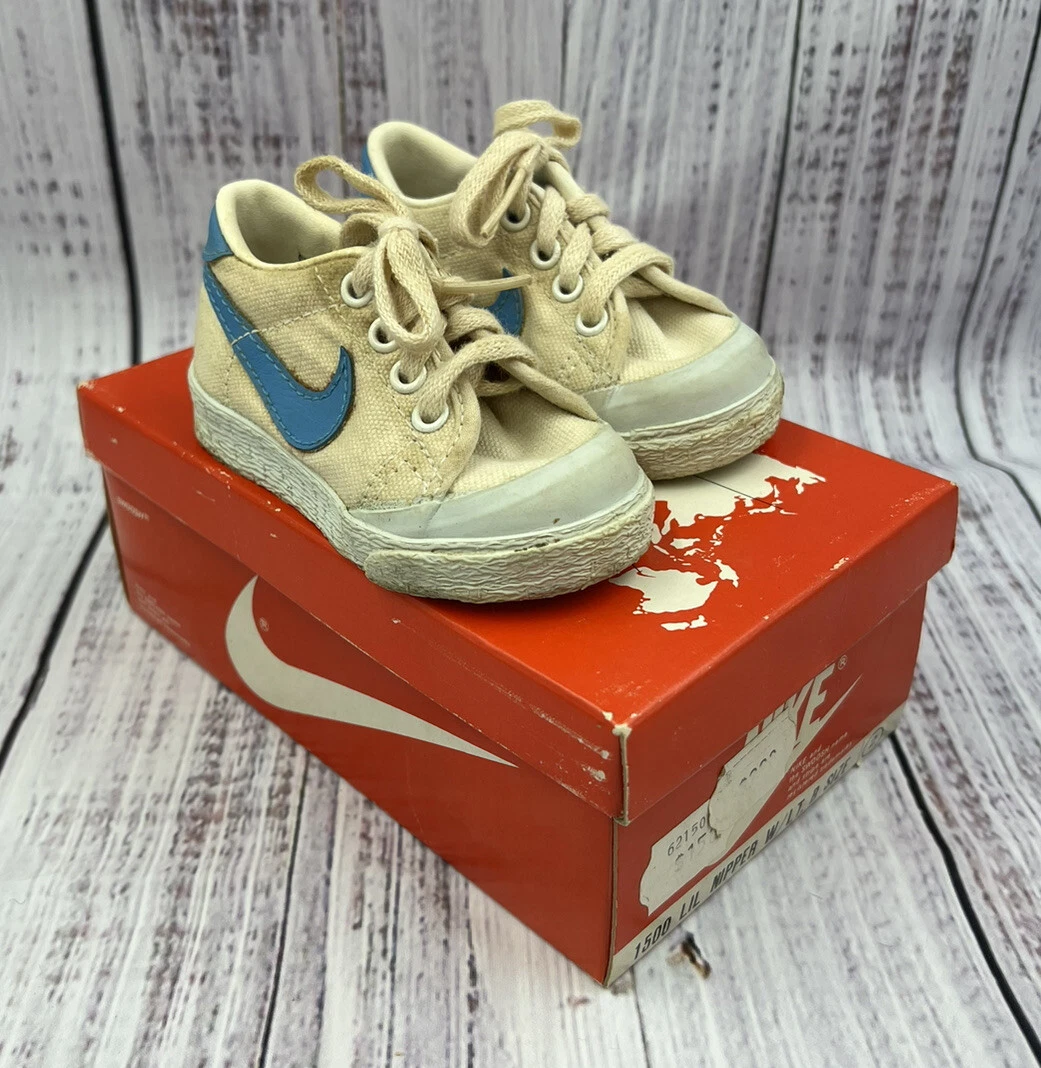 Vintage Nike Lil Nipper 1500 Toddler Size 2 W/ Box White Blue 80's READ