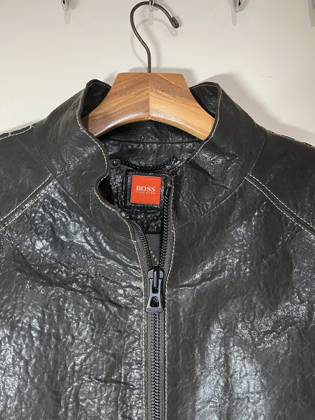 Hugo Boss Lamb Brown leather Racer jkt SZ 46R Casual SUPERB - product detail image 5