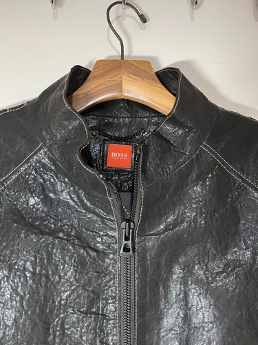 Hugo Boss Lamb Brown leather Racer jkt SZ 46R Casual SUPERB image 5