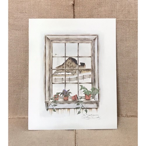 Looking Out Country Window Barn Art Print B Sienkiewicz Signed Cottage Farm Core - 第 1/4 張圖片