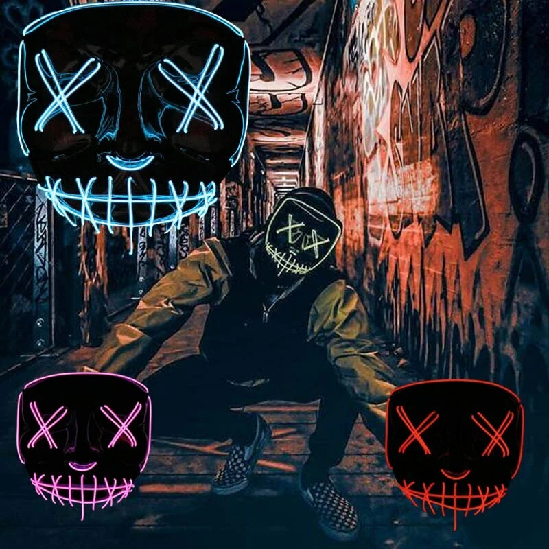 Fantasia Halloween Máscara Facial Iluminação LED 3 Modos Cosplay Clubbing Festa Purga - Imagem 4 de 4