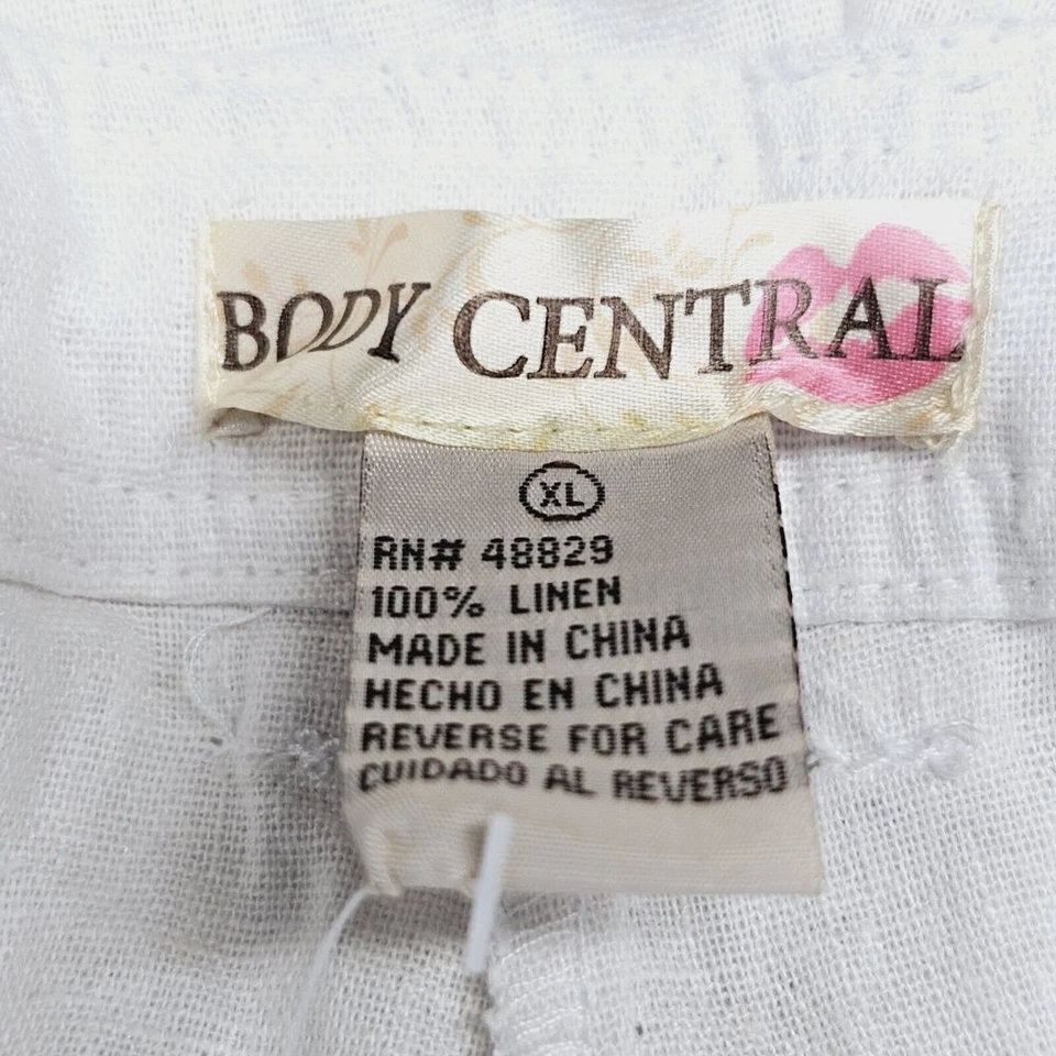 Body Central Linen Pants Womens XL White Straight Leg Slash Pockets Lightweight - Image 3 of 4