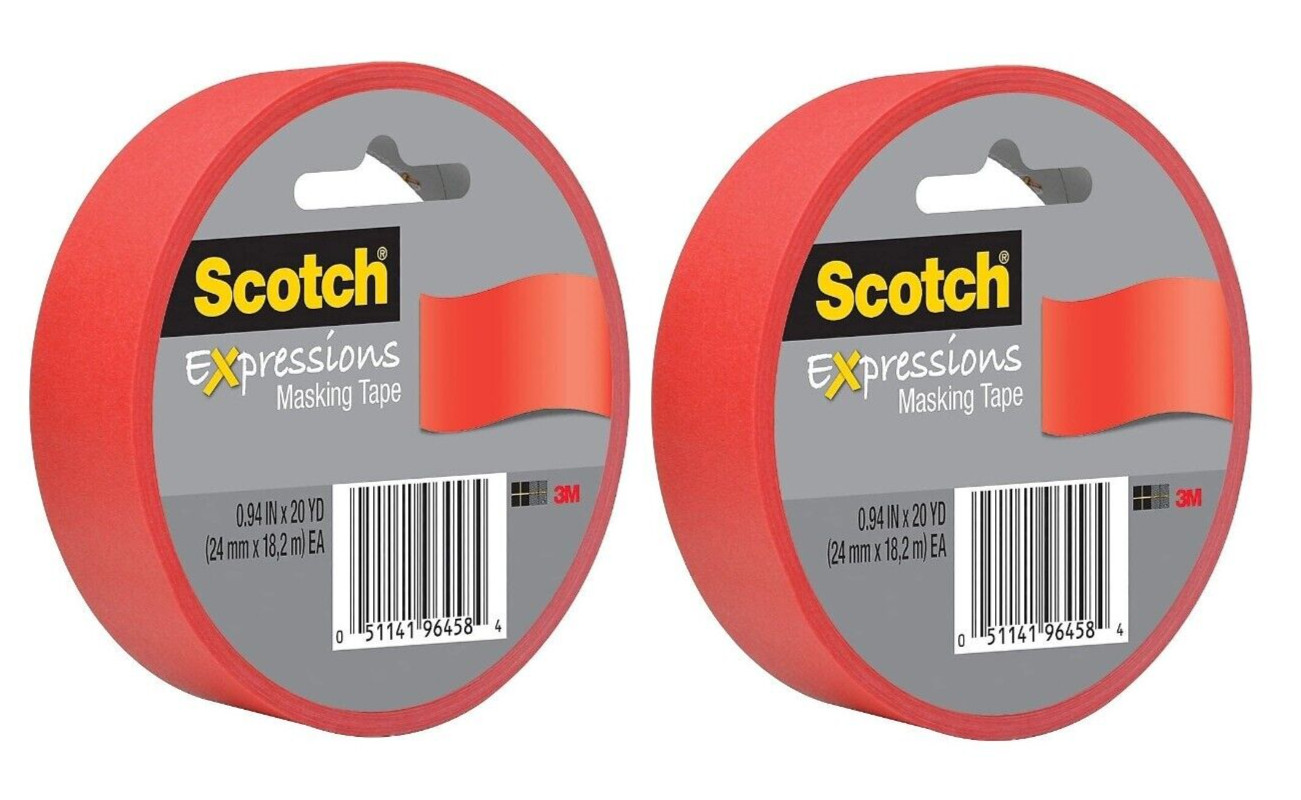 Cinta adhesiva Scotch Expressions, 0,94" x 20 yardas, rojo primario 2 rollos