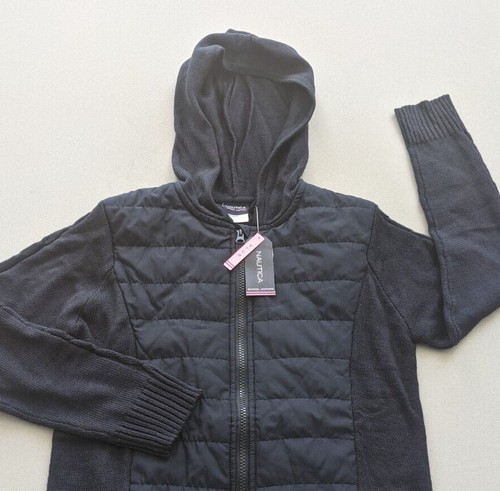 Nautica Sz MEDIUM PLUS Girl Navy Full Zip Hooded Sweater Coat School Uniform NEW - Picture 2 of 11