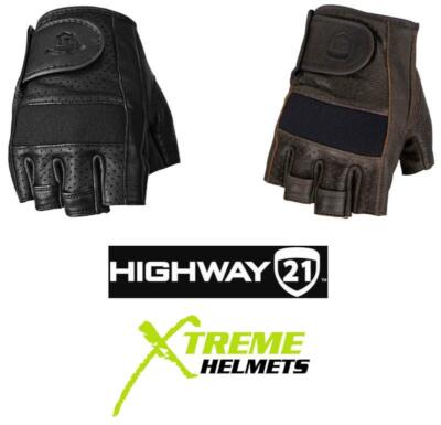 Highway 21 Half Jab Gloves Fingerless Leather Black S M L XL 2XL 3XL 4XL 5XL