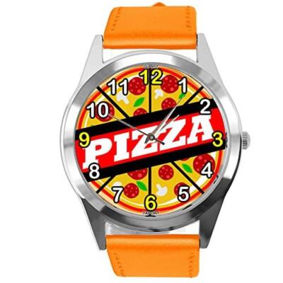 Orange Leder Runde Uhr für Fans von Pizza