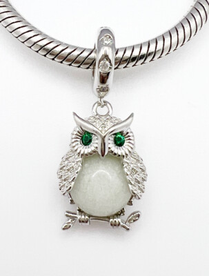 Eule Dangle Charm Glow In The Dark Vogel Tier Echt 925 Sterling Silber  
